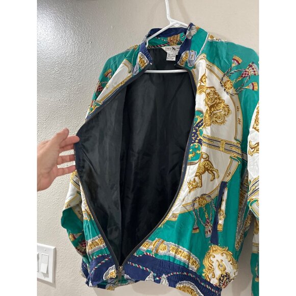 VINTAGE GREAT CAVALIAR Mens MULTI-COLOR TURQUOISE GREEK STYLE SILK JACKET SZ S - Picture 7 of 7